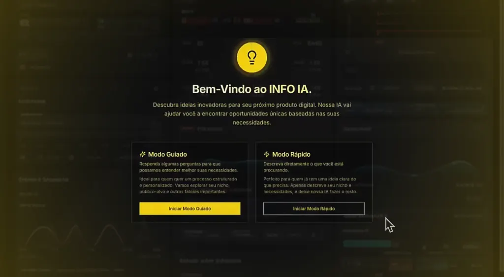 Interface do Agente de Ideias INFO.IA - Modo Guiado e Modo Rápido